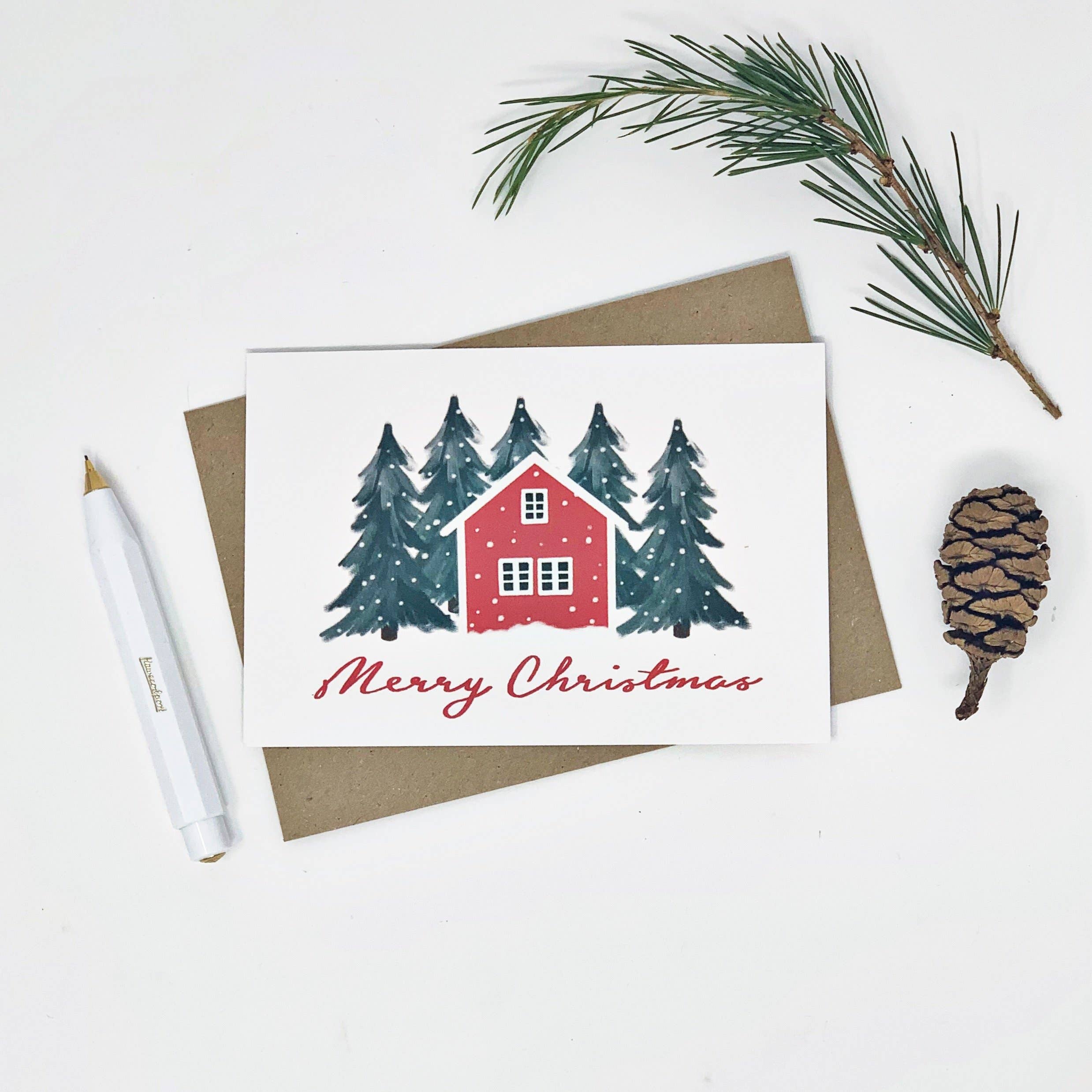 Lomond Paper Co - Wholesale Christmas Card - Scandinavian Red House "Merry Christmas"1