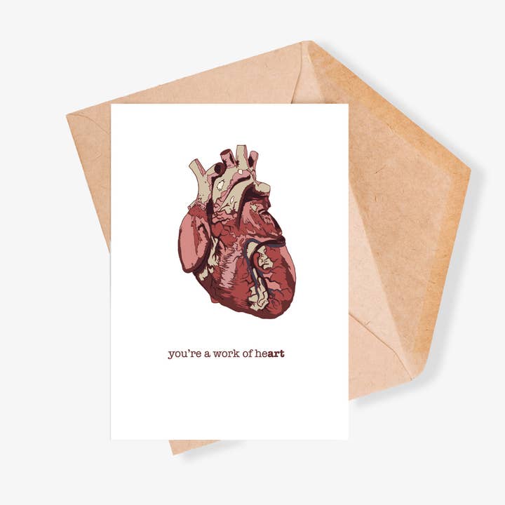 Work of Heart Art Love Greeting Card Anatomical Medical Card for wholesale by KDW Creatives