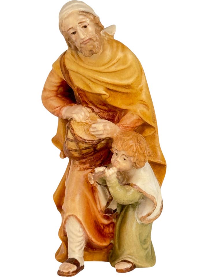 Skulpturengruppe Hirte und Musikerjunge aus Ahornholz aus dem Grödnertal für den Großhandel von Dolfi