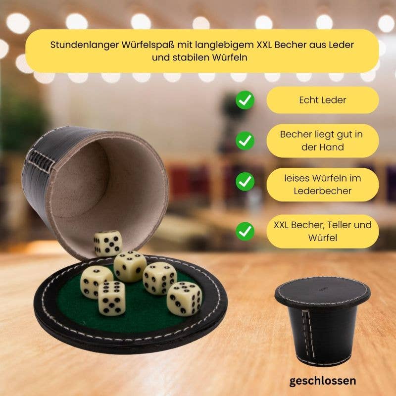 GICO Spielwaren – Engroshandel Terninger – GICO kvalitets terningebæger XL med terningebakke & 6 terninger2