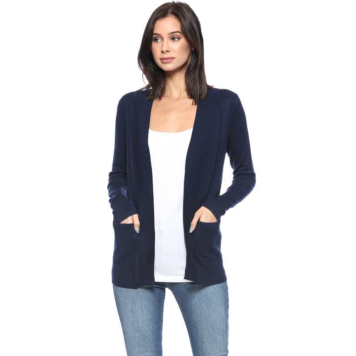 Premium Hip Length Open Front Comfy Cardigan Navy for wholesale by Urban Look
