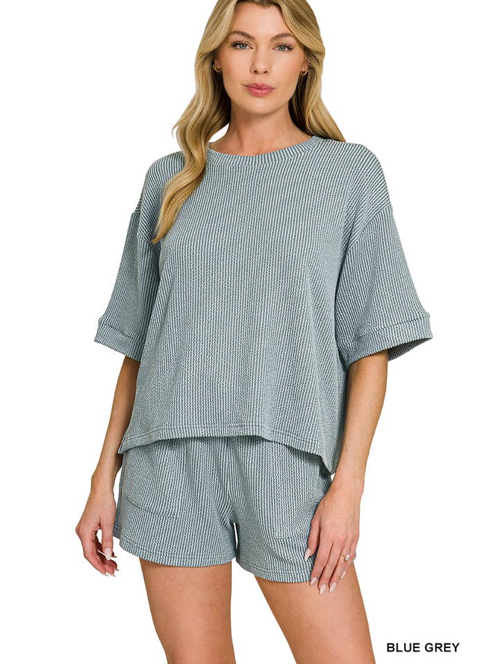 42POPS – wholesale Top & pants set (NOT Loungewear) – Women's – `.Corded Rib Tee & Drawstring Shorts 2pc Set29