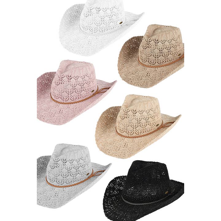 Hana – Chapéu de cowboy - Mulher por atacado – Chapéu de Cowboy de Tricô com Cordão em Ferradura C.C5