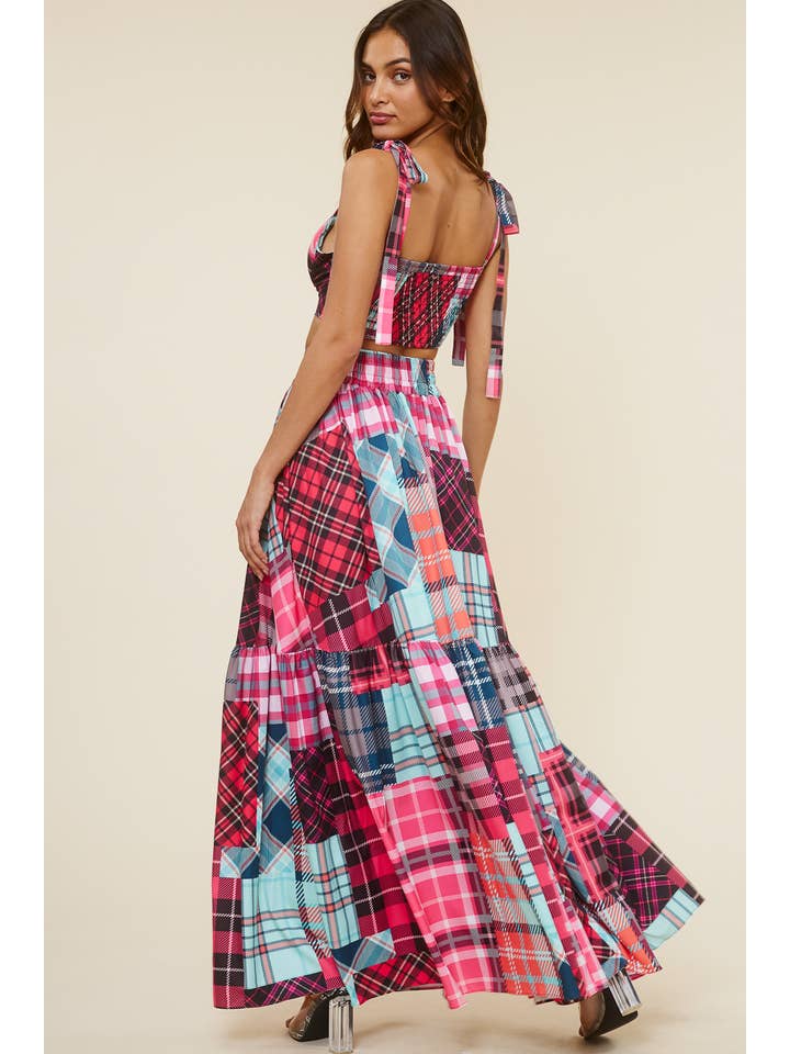 QMP Moda - Wholesale Top & Skirt Set - Women's - PATTERN BLOCKED PLAID PRINTED SET8