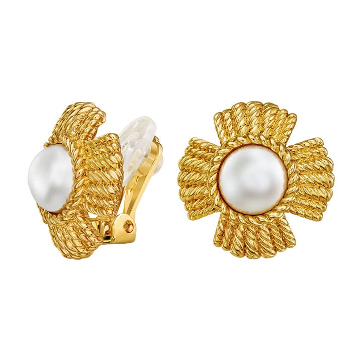 Traveller Clip örhängen - guldpläterade - vit pärla - 114276 för wholesale av Hollander Jewels B.V.