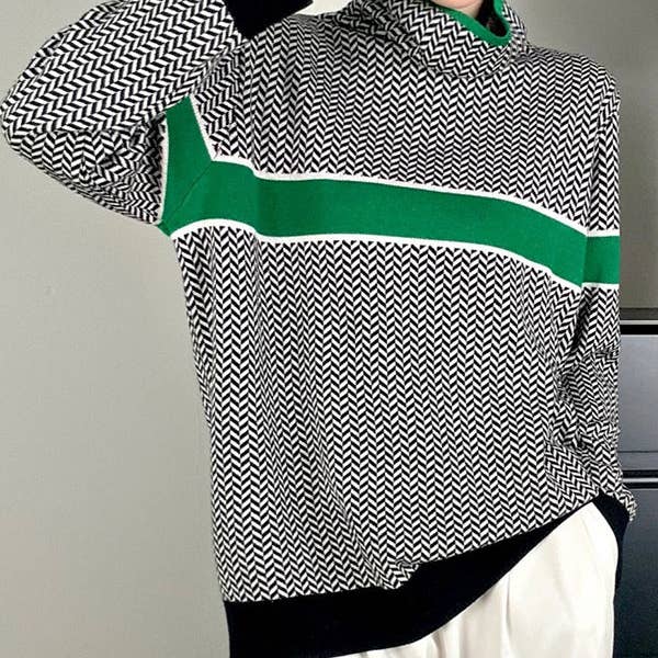 Long Sleeves Loose Contrast Color Split-Joint High Neck Pullovers Sweater Tops for wholesale by UZ Wholesale Store