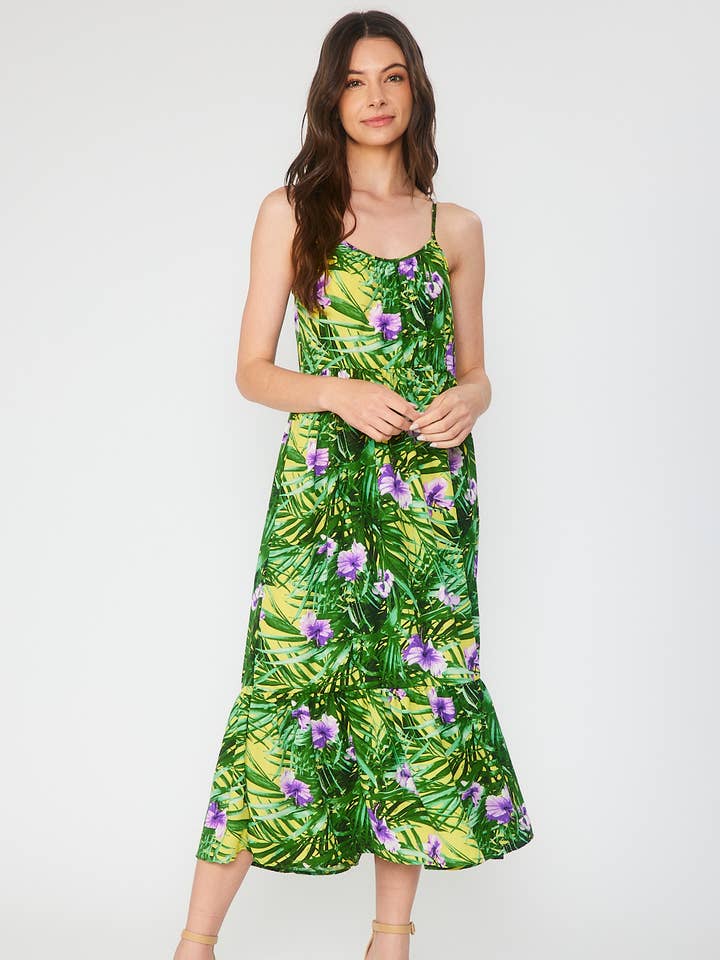 SD4419-C - GELAAGDE MIDI-JURK MET TROPISCHE PRINT voor wholesale door FSL Apparel