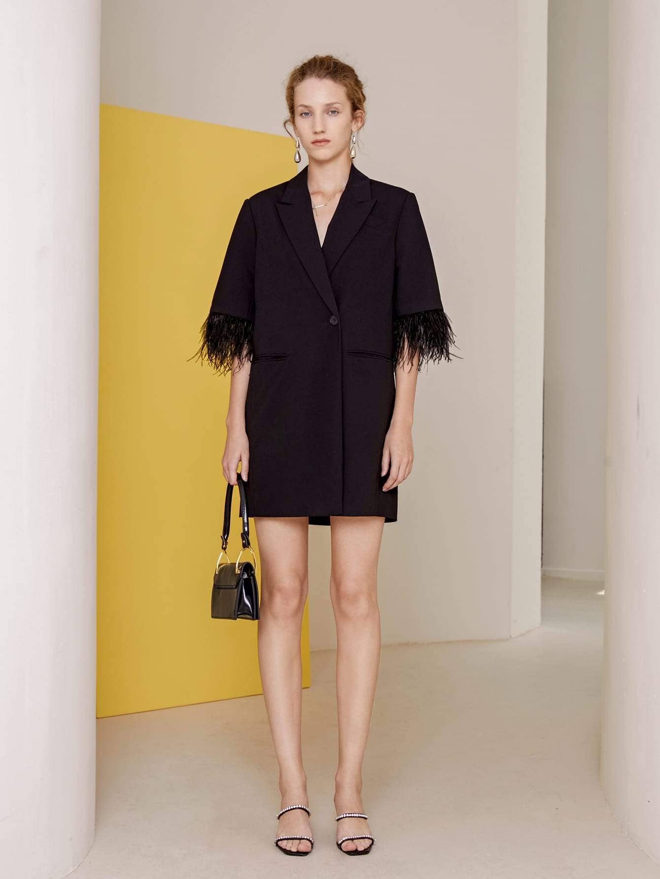 BLACK Feather Trim Blazer Mini Dress  for wholesale on Faire2