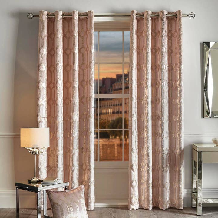 Darla Pair of Eyelet Curtains by Curtina in Blush for wholesale by UW Home