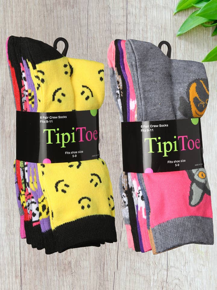 Isadora, Tipi toe, & James Fiallo - Wholesale Socks - Women's - Women Tipi Toe 6 Pack Colorful Funny Novelty Funky Cute Crew1