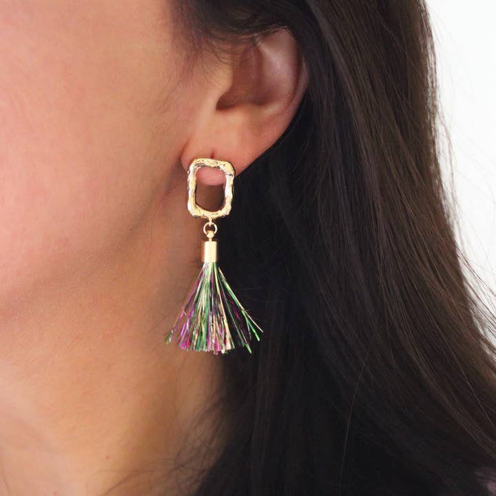 Laalee Jewelry - Wholesale Tassel Earrings - Mardi Gras Earrings, Mardi Gras Jewelry Post Tassel Earrings2