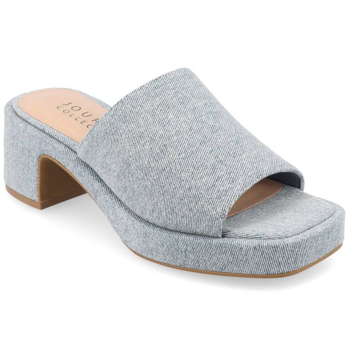 Bessa Block Heeled Mules In Faux Suede for wholesale by Journee