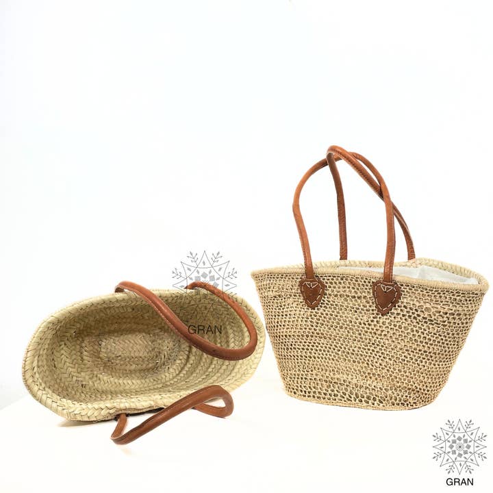 Straw Bag with Leather Handle, Wicker Bag, French Market bag for wholesale by Gran Wholesale