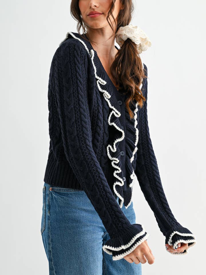 Camellia - Wholesale Cardigan - Women's - STYLIESH BLUE RUFFLED CARDIGAN15