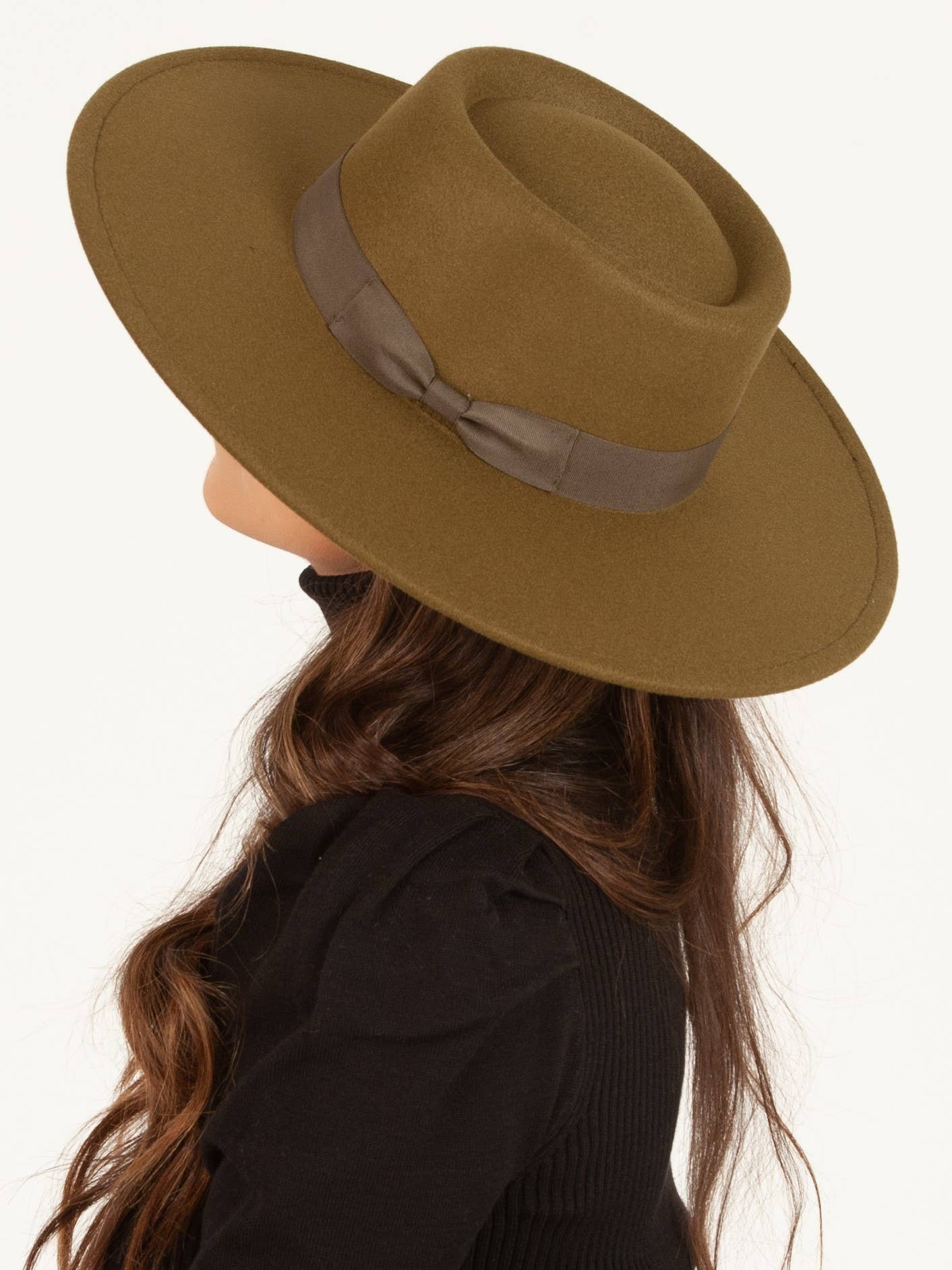 Lucca Couture - Wholesale Fedora - Women's - HBL1030-Rye Vegan Felt Boater-OLIVE1