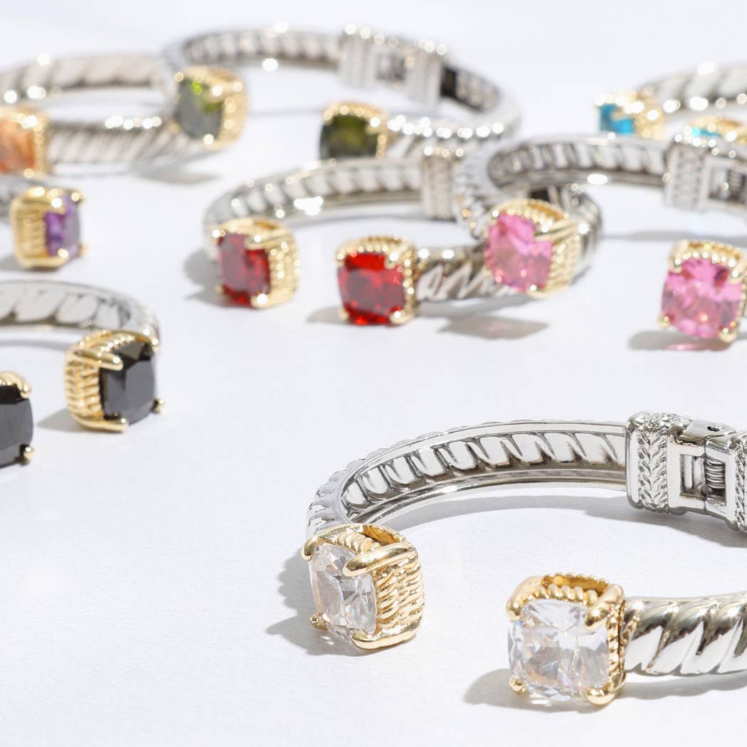 Fashion City - Wholesale Cuff Bracelet - Colored Square Rhinestone Edge Bangle Bracelet17