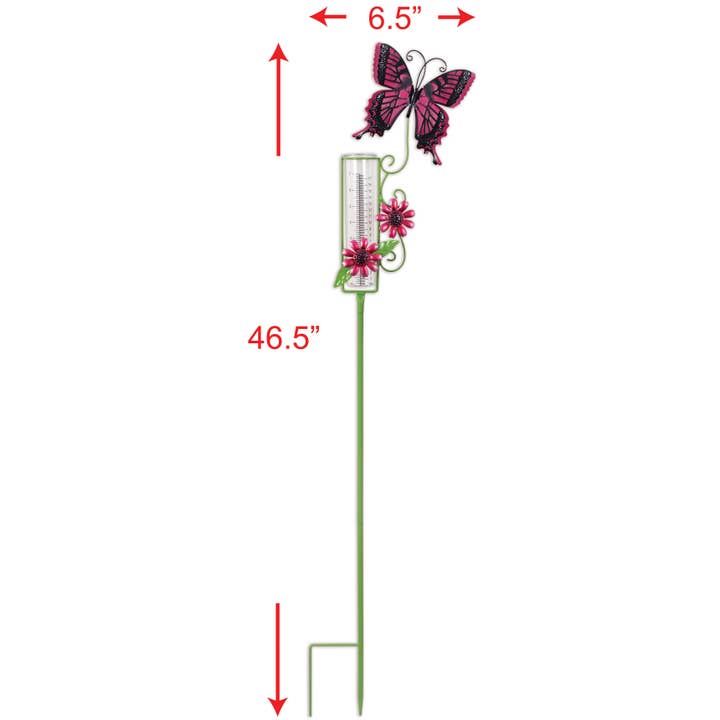 Sunset Vista Designs – wholesale Outdoor ornament/decor – Butterfly Rain Gauge-Pink