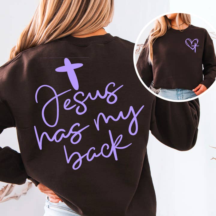 Shoppe SHC – Großhandel Sweatshirt mit Grafikdruck – Damen – Jesus hat meinen Rücken Siebdruck-Sweatshirt5