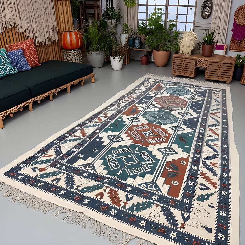 Glamthread – wholesale Matta – Boho Geometrisk Kilim Matta – 120x180cm Stam Bomullsflatväv1