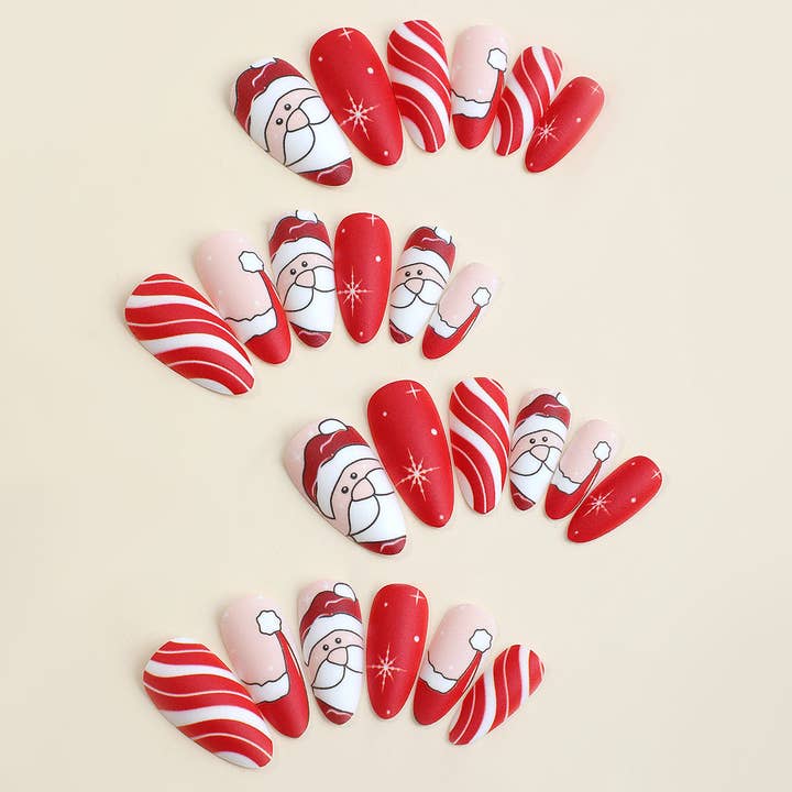 Red Christmas Almond-Shaped Santa Claus Wearing Manicure for wholesale on Faire1