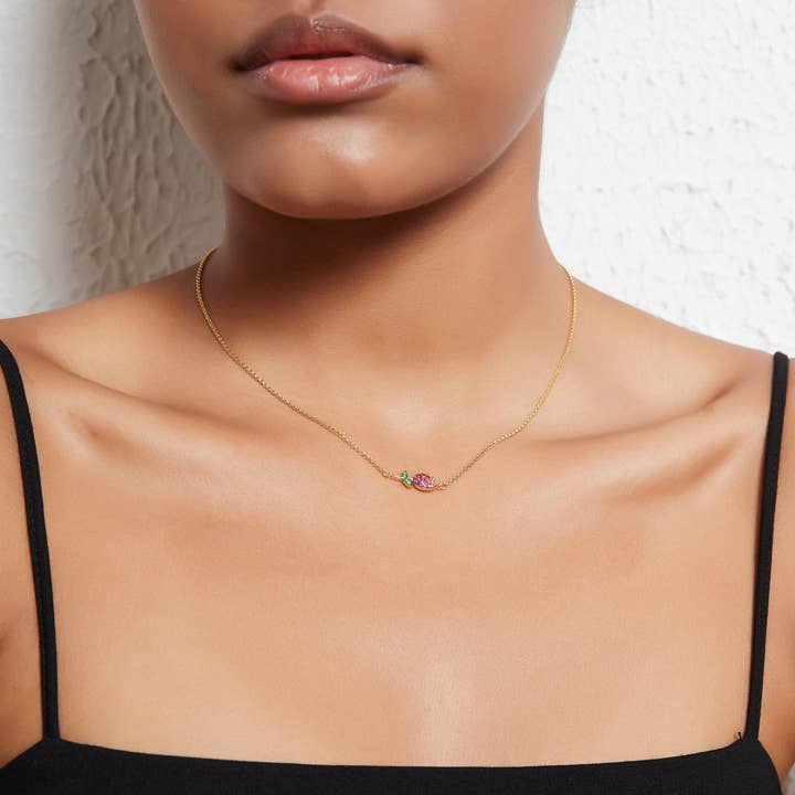Perimade & Co. LLC - Wholesale Pendant/Charm Necklace - Pink Tulip Flower Charm Necklace in 925 Sterling Silver