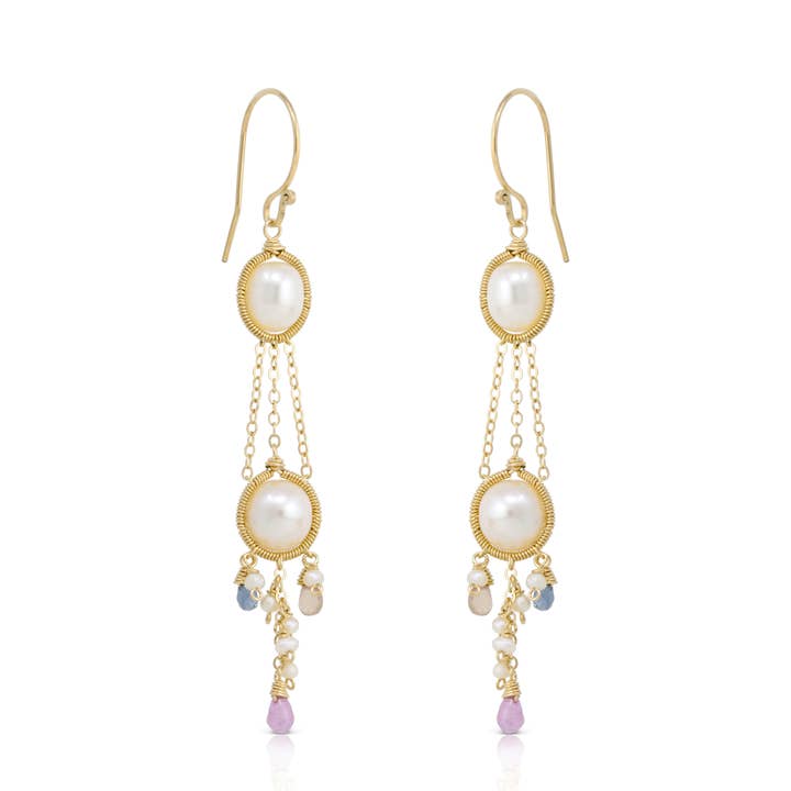 Pendientes de doble perla y turmalina para venta al por mayor de Chuang Yi Gallery