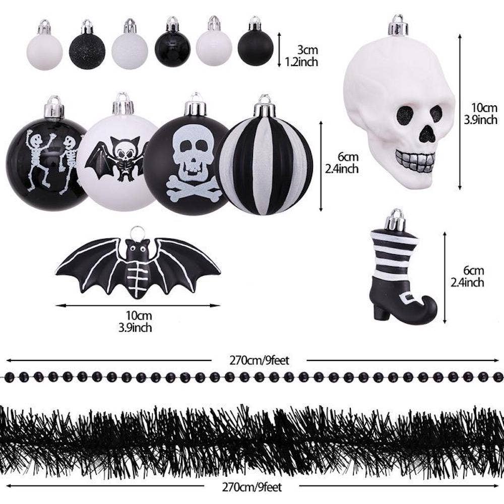 OrnamentallyYou – Conjunto de ornamentos por atacado – Conjunto de ornamento preto e branco esqueleto de Halloween1