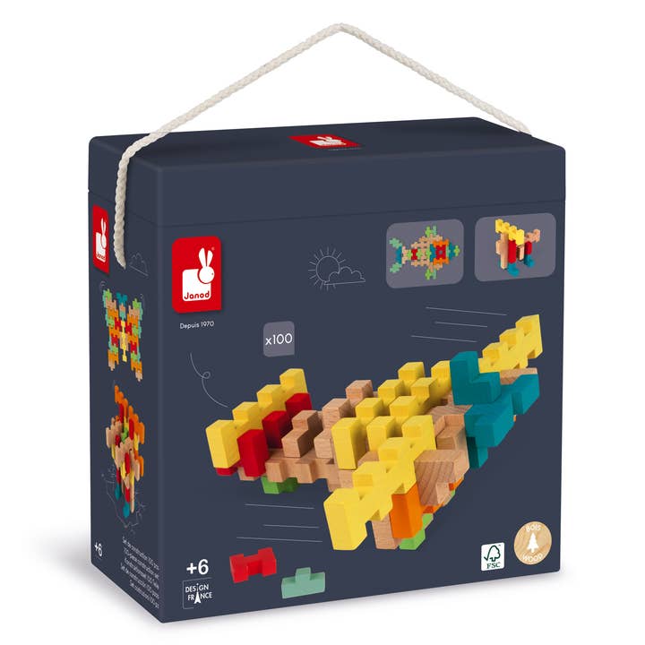Janod - Wholesale Building Set - Kids - 100 piece Construction Set | Wooden Building Kit | Ages 6+