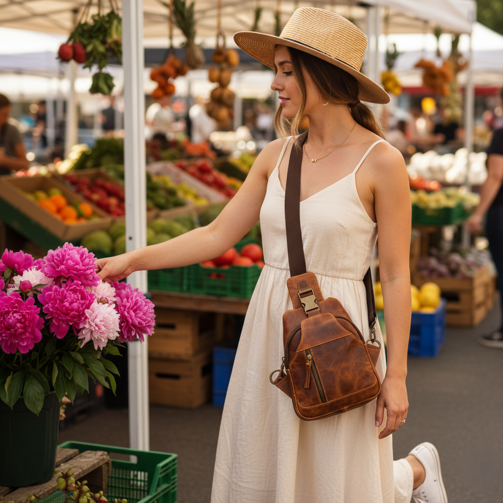 Sixtease Bags USA - Vendita all'ingrosso Borsa a tracolla - Donna - Borsa a tracolla unisex in vera pelle - Marrone rustico2