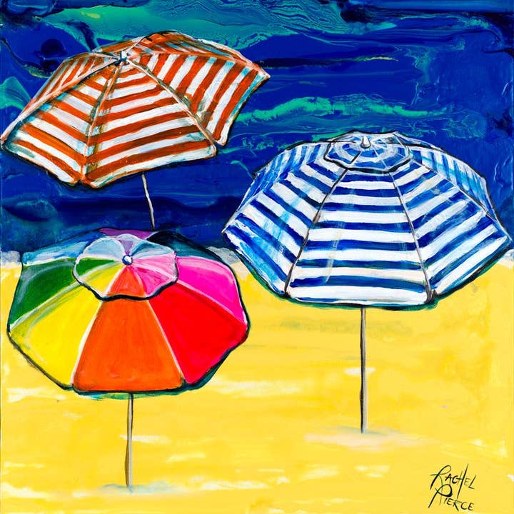 Beach Day Umbrellas 1 Matted Art Print for wholesale by Rachel Pierce Art Gallery