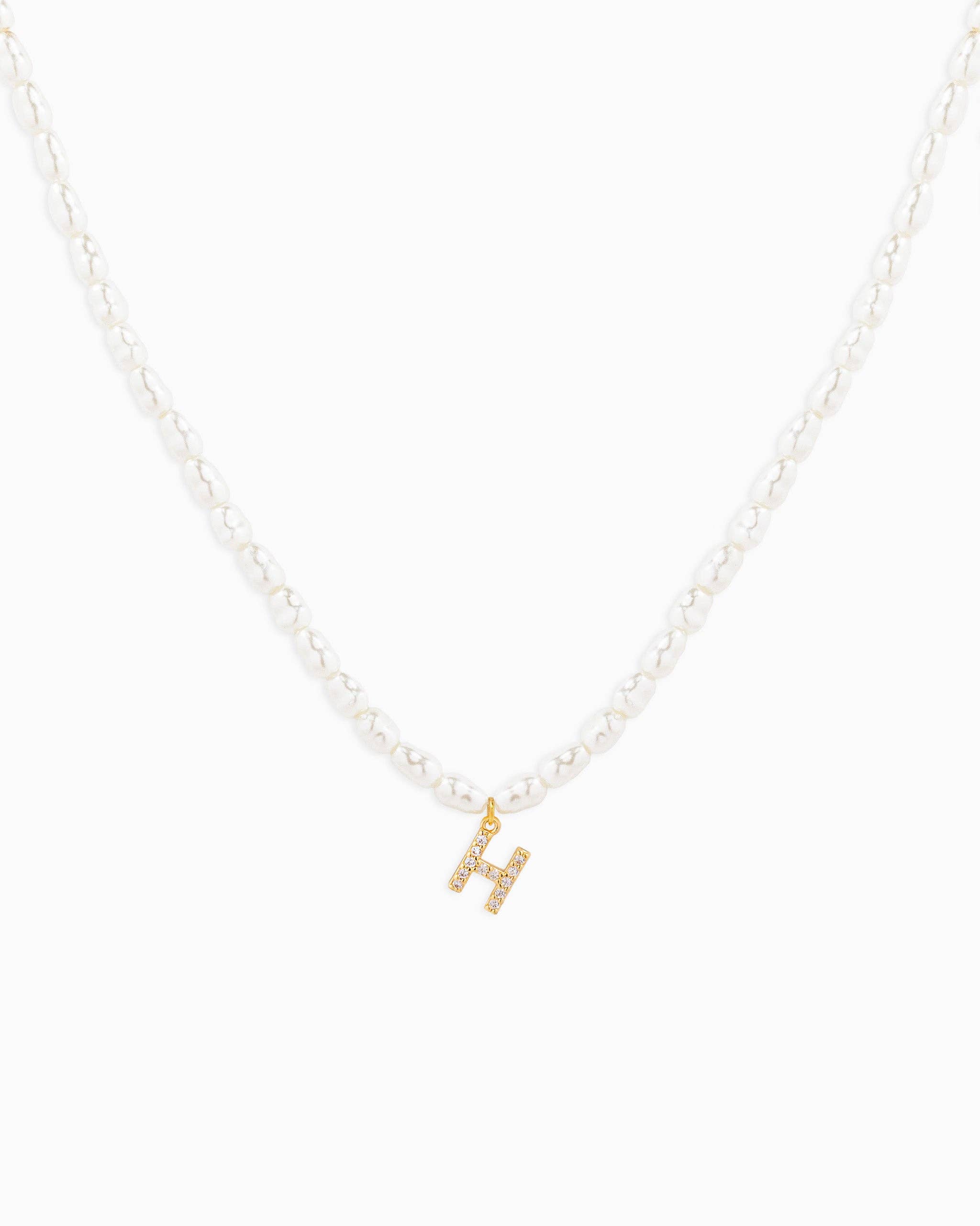 Sessori - Wholesale Pendant/Charm Necklace - CZ Pave Letter Pendant Acrylic Pearl Necklace8