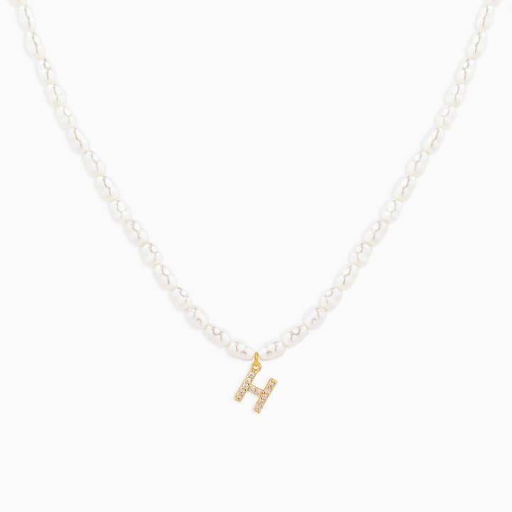 Sessori - Wholesale Pendant/Charm Necklace - CZ Pave Letter Pendant Acrylic Pearl Necklace8