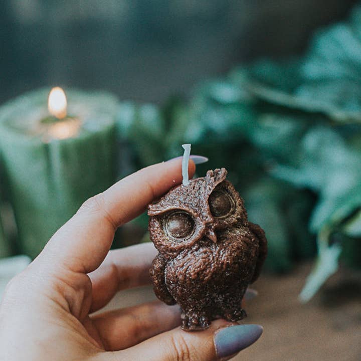 Costurero Real - Vendita all'ingrosso Candele regalo - Cottagecore, candela marrone a forma di gufo, profumo di frutti di bosco2