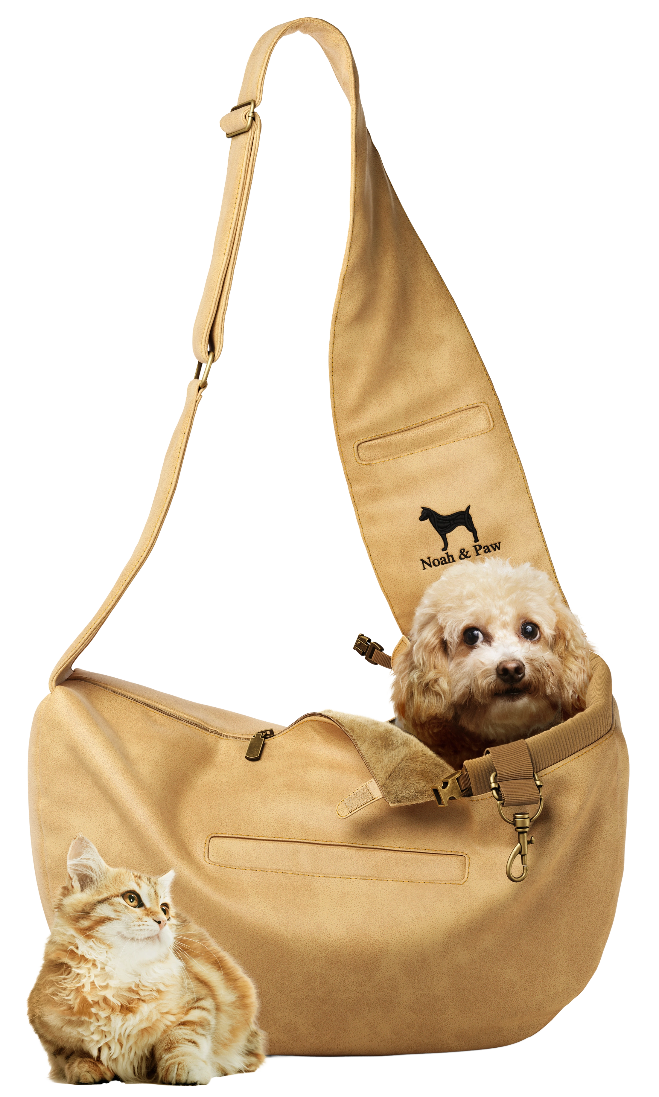 NOAH AND PAW LLC - Vente Caisse de transport – chat et chien - Porte-animal en bandoulière en cuir vegan avec triple sécurité27