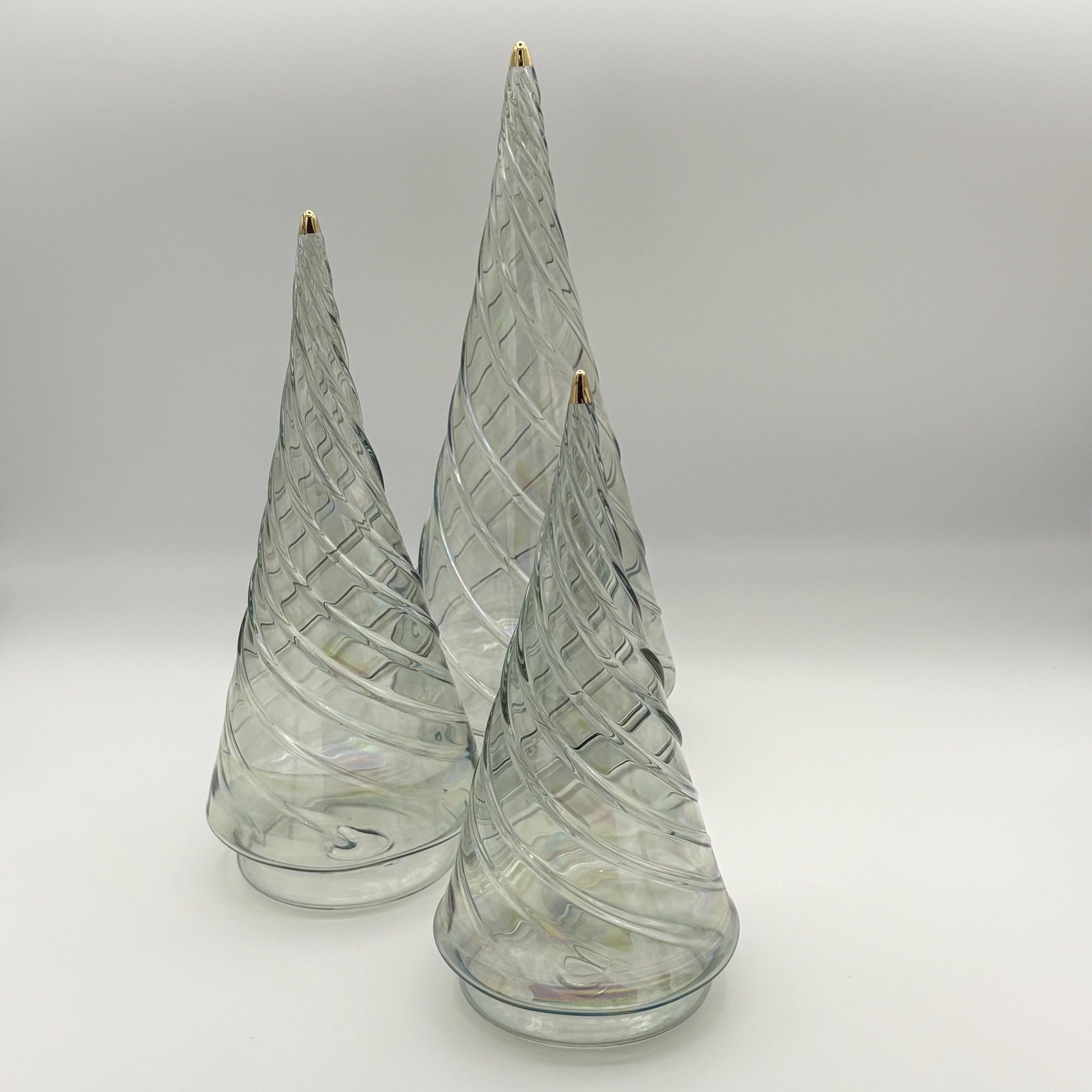 Dandarah - Wholesale Christmas Decoration - Blown Glass Tabletop Christmas Tree - Cone Swirl Olive Green1