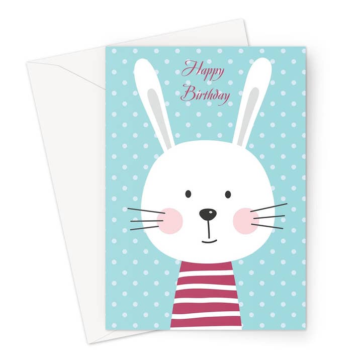 Carte de vœux d'anniversaire White Rabbit, taille A5 pour la vente par Wild And Arty