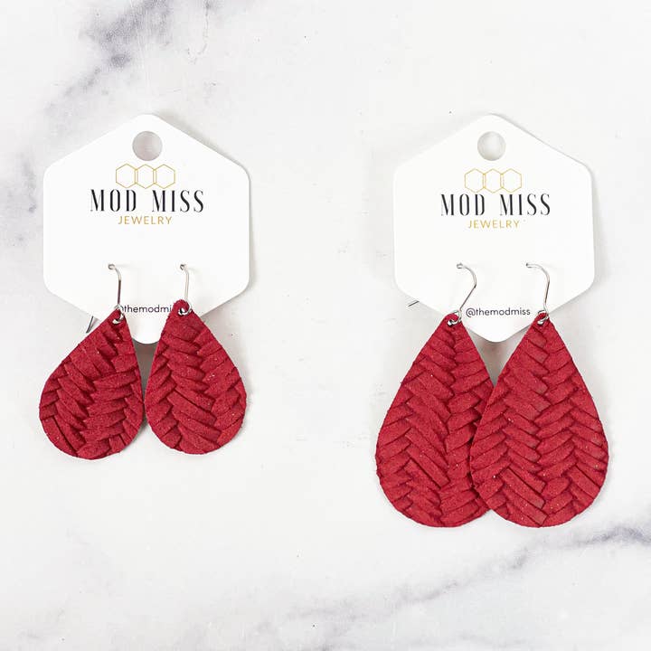 Weaved Rust Red Leather Teardrop Earrings for wholesale by The Mod Miss