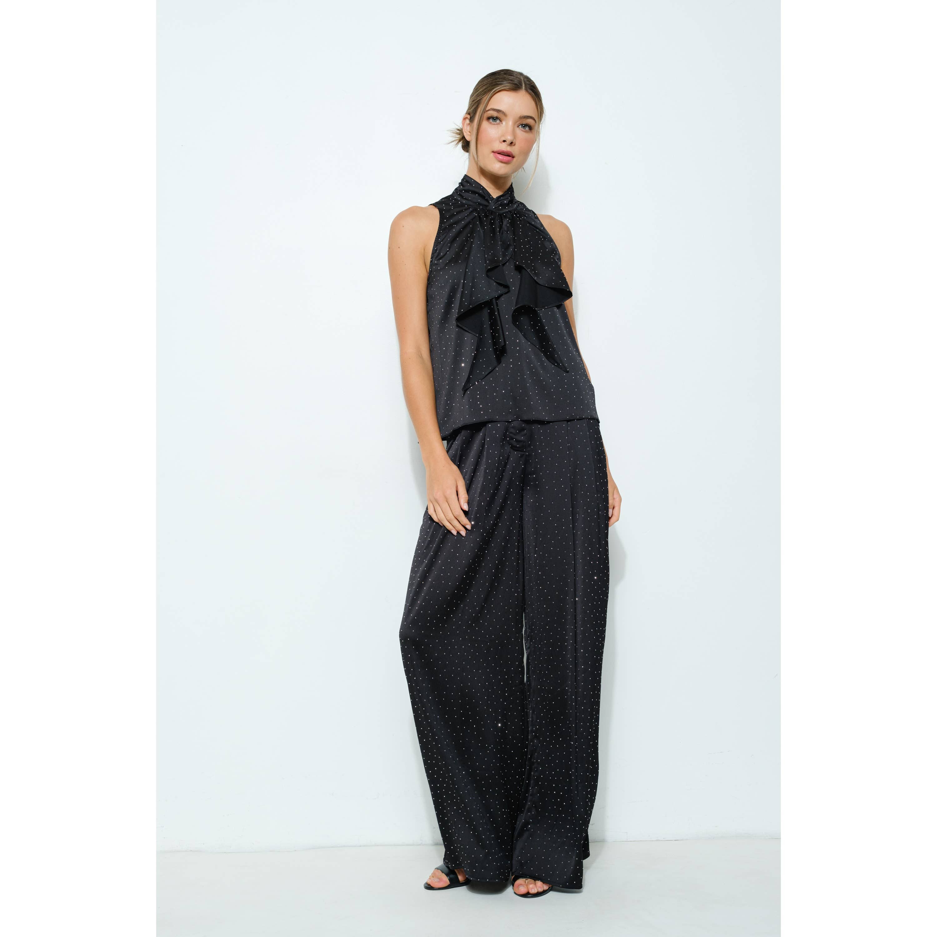 INA - Vente Pantalon – femme - Pantalon large à taille haute en strass17