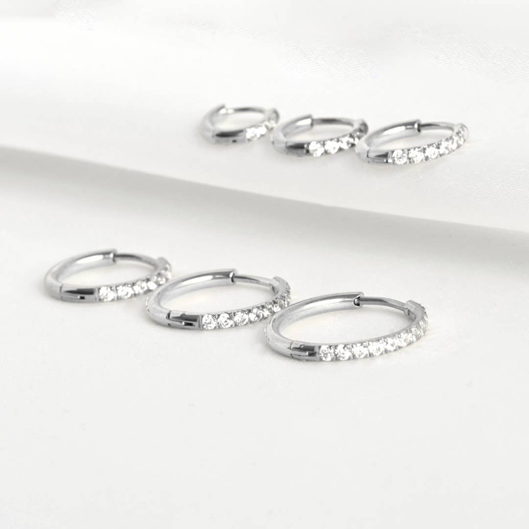 Blueyejewelry - Wholesale Huggie Earrings - Pave Diamond Hoops - Tarnish-free Diamond Hoop Earrings5