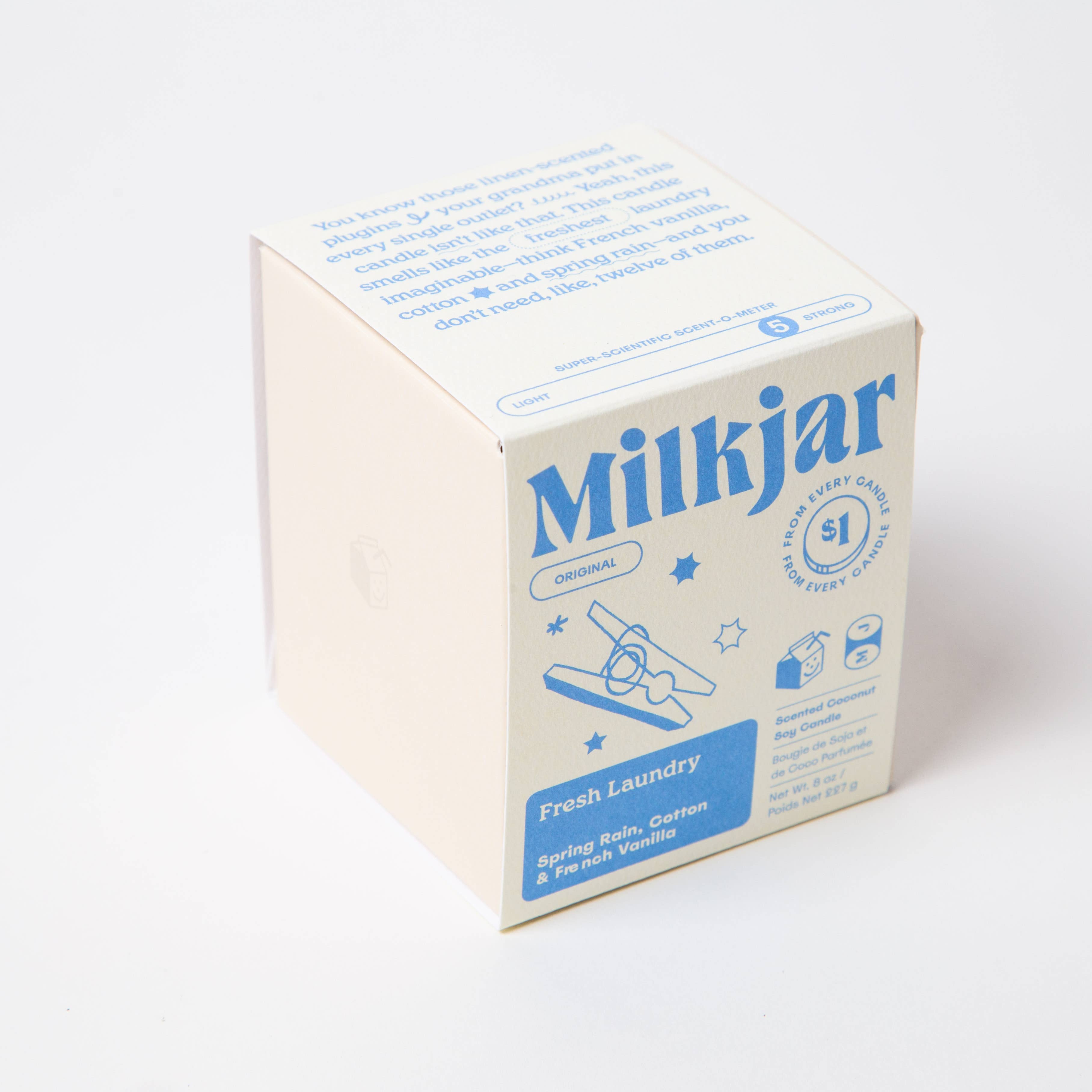 Milk Jar Candle Co. – Engroshandel Glaslys – Fresh Laundry Duftlys med regn, bomuld og vanilje, kokossoja 8 oz4