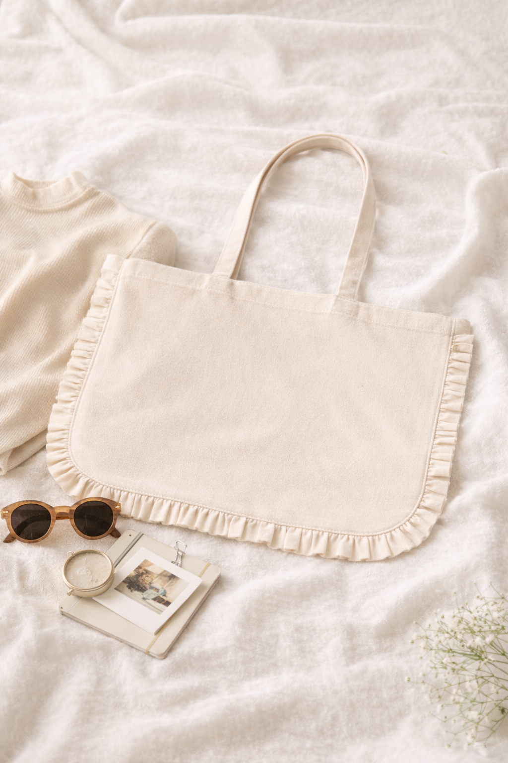 House of Kraft - Wholesale Tote Bag - Women's - Canvas Ruffle Tote | Canvas Tote Bag | Unbranded Canvas Tote3