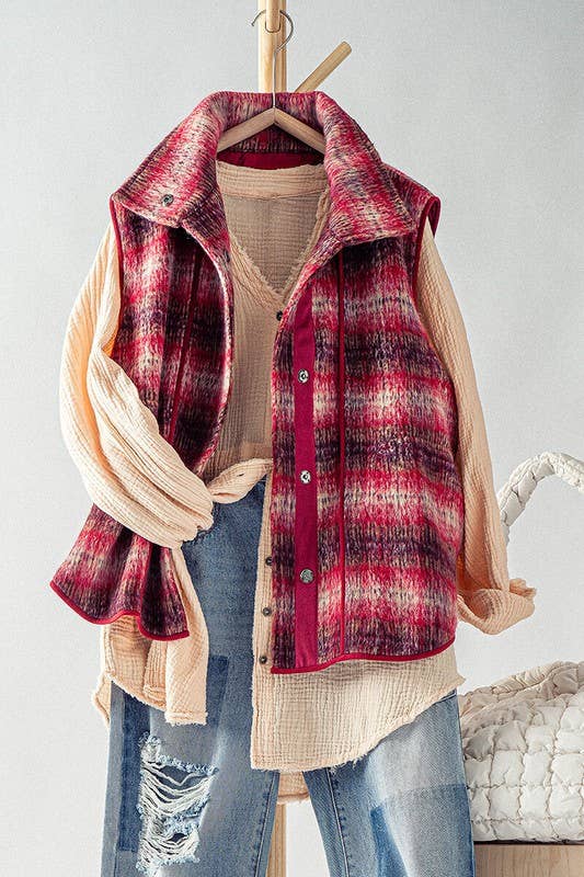 Heyday - Wholesale Outerwear Vest - Women's - VINTAGE PLAID OVERSIZED WOOL VEST6