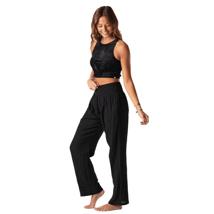 Lotus and Luna - Wholesale Pants - Women's - Black Wide Leg Cotton Pants3
