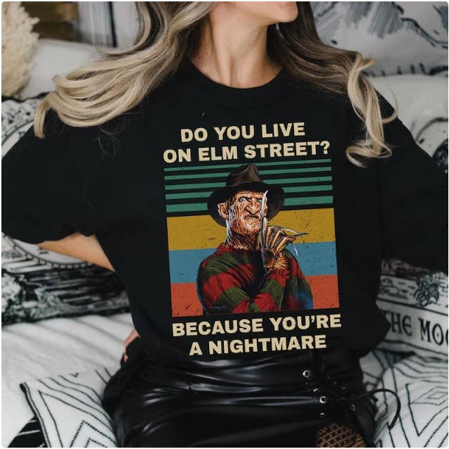 Black Freddy Krueger Halloween Vintage Shirt, Do You Live On Stree for wholesale on Faire