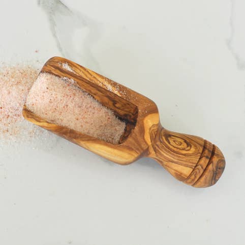 Olive Wood Salt Scoop - Large 4.75” for wholesale by Naturally Med Inc.