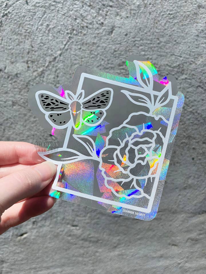 Moth Butterfly Flower Suncatcher Rainbow Maker Window Decal for wholesale by Shannon Talbott