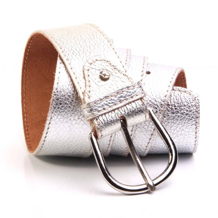 Cinto de couro de vaca prateado feito na França por atacado de SARL FELINEA