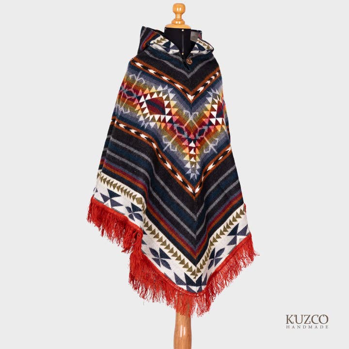 KuzcoHandmade - Wholesale Poncho - Unisex - Native Alpaca Poncho – Triangular Andean Pattern Design14