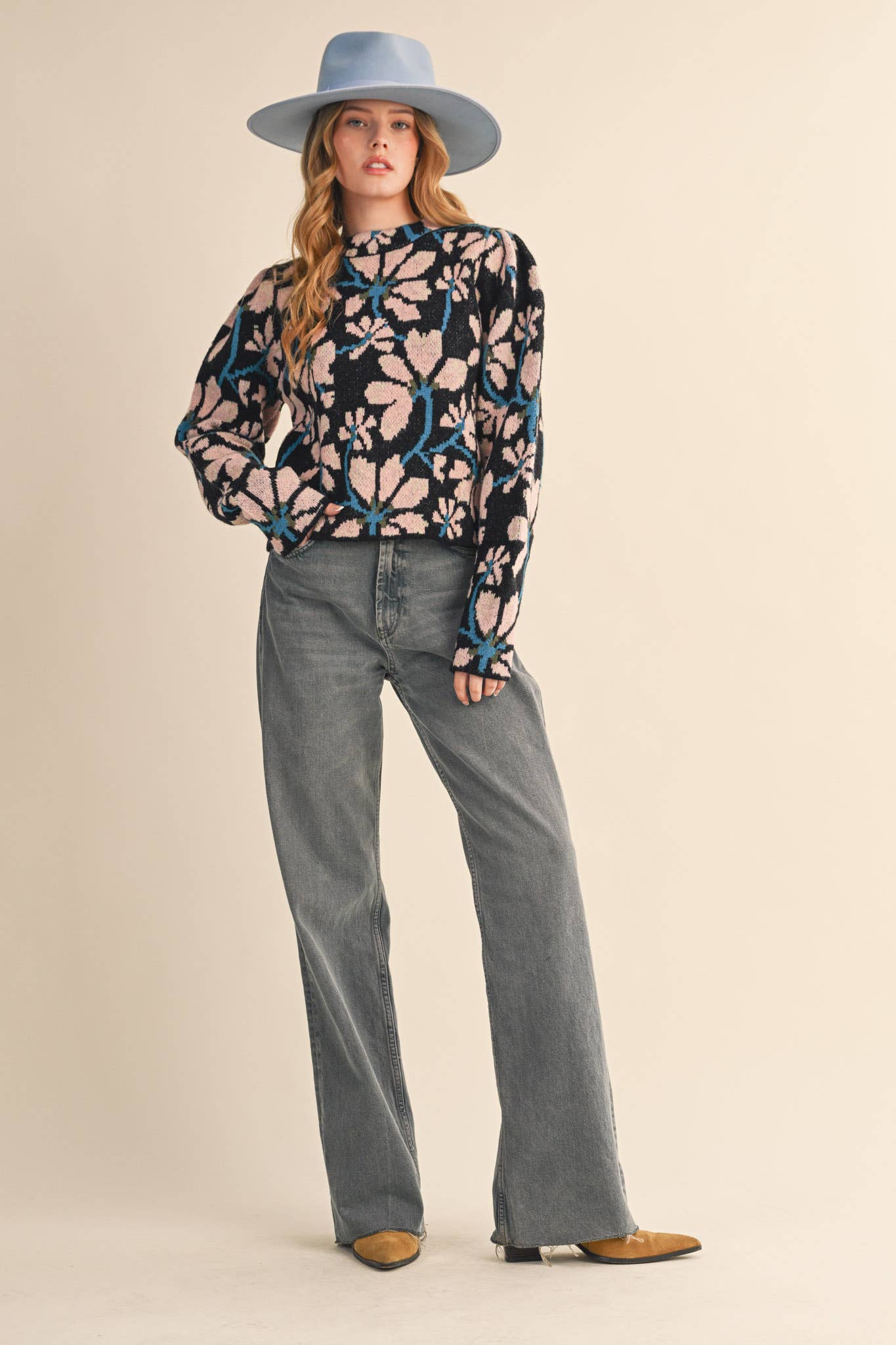 &MERCI - Wholesale Knit Sweater - Women's - FLORAL MOCK NECK SWEATER MSW1110119