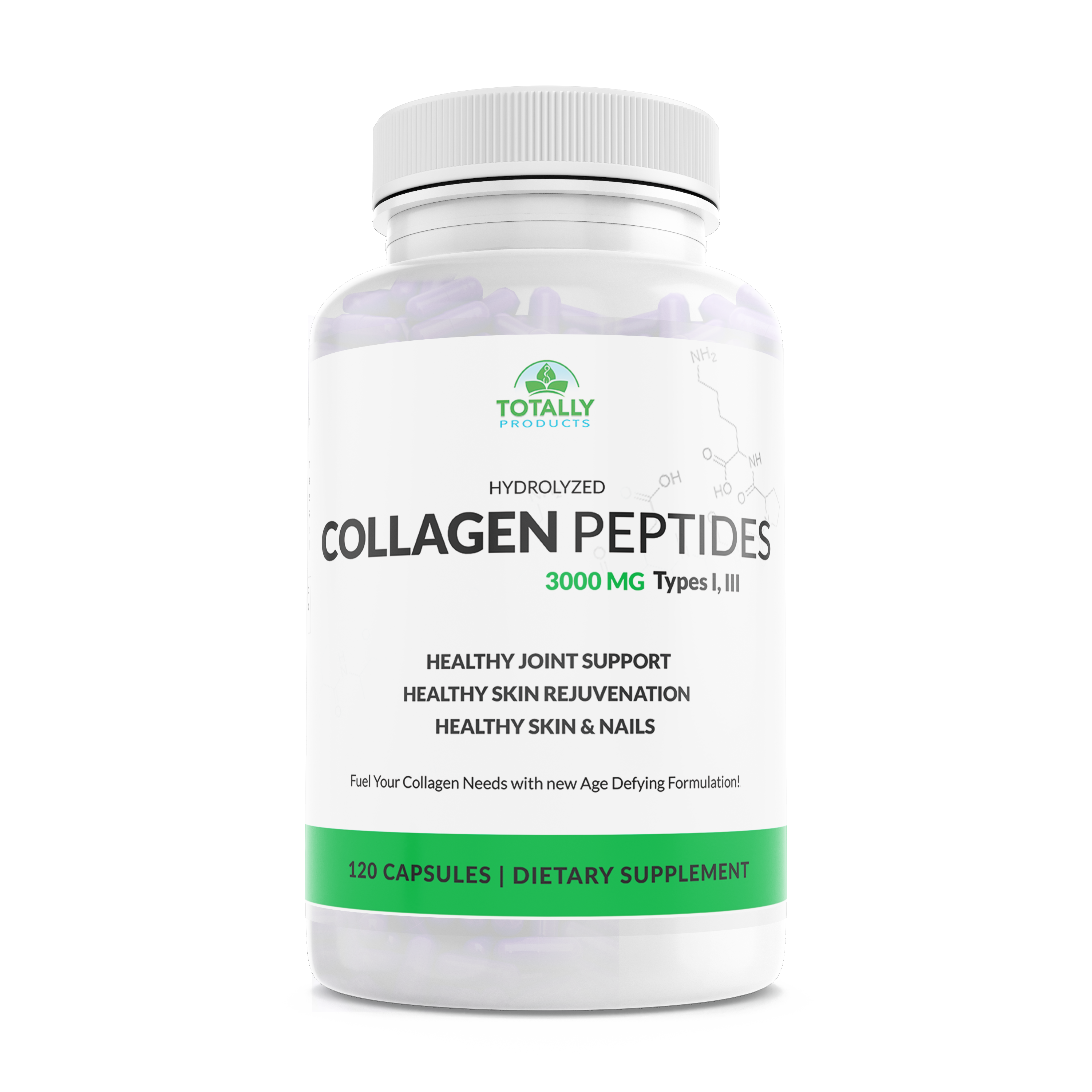 Totally Products - Wholesale Oral Supplement/Vitamin - Hydrolyzed Collagen Peptides 750mg - Protein Powder  (120 Capsules)0